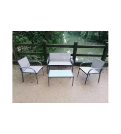 Set da giardino essenza "ankara" in acciaio nero 4 poltrone 1 divano 1 tavolo