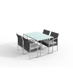 Set da giardino essenza "bilbao" in acciaio nero washed 4 poltrone 1 tavolo