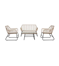 Set da giardino essenza "cebu" in acciaio nero 2 poltrone 1 divano 1 tavolo