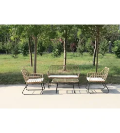 Set da giardino essenza "cebu" in acciaio nero 2 poltrone 1 divano 1 tavolo