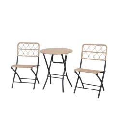 Set da giardino essenza "maui" in acciaio e polyrattan nero 2 sedie 1 tavolo