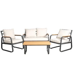 Set da giardino eurogarden "anturium" in alluminio nero e cuscini ecrù 4 sedute