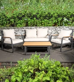 Set da giardino eurogarden "anturium" in alluminio nero e cuscini ecrù 4 sedute