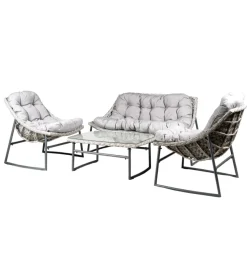 Set da giardino eurogarden "las vegas" in metallo e pe rattan grigio con cuscini 4 sedute e tavolino