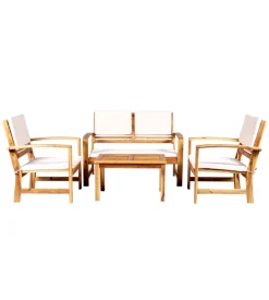 Set da giardino eurogarden "sassari" in legno con cuscini beige 4 sedute e tavolino