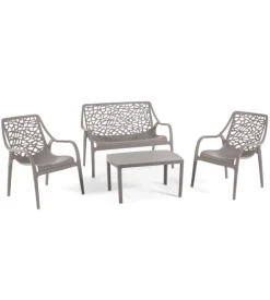 Set da giardino "honolulu" in polipropilene taupe 1 divano, 2 poltrone e 1 tavolino