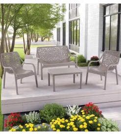 Set da giardino "honolulu" in polipropilene taupe 1 divano, 2 poltrone e 1 tavolino