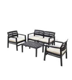 Set da giardino "java" in polipropilene con cuscini antracite 4 sedute e tavolino