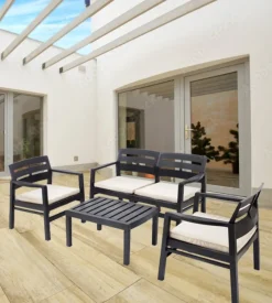 Set da giardino "java" in polipropilene con cuscini antracite 4 sedute e tavolino