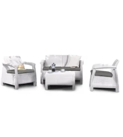 Set da giardino keter "corfu lounge" in polipropilene bianco 4 sedute e tavolino