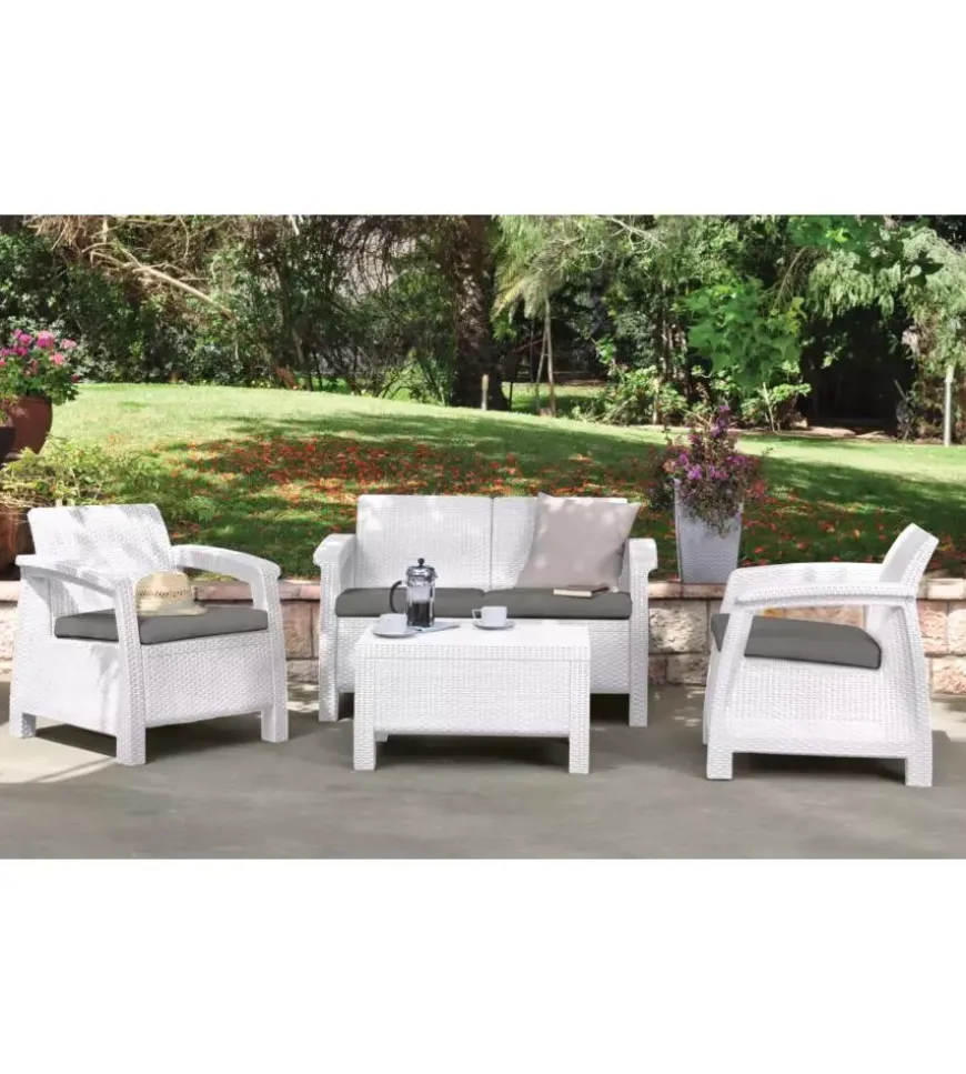 Set da giardino keter "corfu lounge" in polipropilene bianco 4 sedute e tavolino