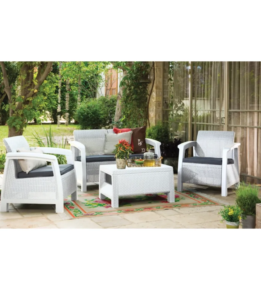 Set da giardino keter "corfu lounge" in polipropilene bianco 4 sedute e tavolino