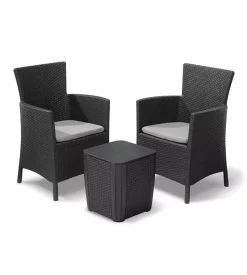 Set da giardino keter "iowa balcony" con cuscini in polipropilene grafite 2 sedute e tavolino