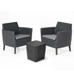 Set da giardino keter "salemo balcony" con 2 poltrone e tavolo 39x39  cm, colore grafite - keter