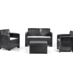Set da giardino "new york" in polipropilene con cuscini antracite 4 sedute e tavolino