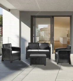 Set da giardino "new york" in polipropilene con cuscini antracite 4 sedute e tavolino