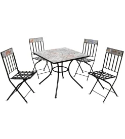 Set da giardino quadrato essenza "sicily" in acciaio effetto maiolica 4 sedie 1 tavolo