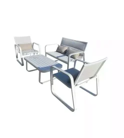 Set da giardino riviera "antemide" bianco e grigio chiaro con 4 posti e tavolino