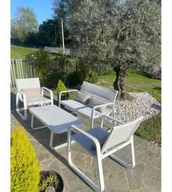 Set da giardino riviera "antemide" bianco e grigio chiaro con 4 posti e tavolino