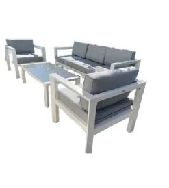 Set da giardino riviera "hibiscus" in alluminio bianco e grigio chiaro, 5 sedute e un tavolino