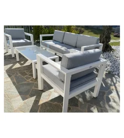 Set da giardino riviera "hibiscus" in alluminio bianco e grigio chiaro, 5 sedute e un tavolino