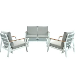 Set da giardino riviera "ninfea" in alluminio colore bianco grigio chiaro, 4 sedute e un tavolino