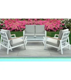 Set da giardino riviera "ninfea" in alluminio colore bianco grigio chiaro, 4 sedute e un tavolino