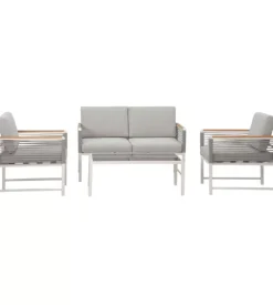 Set da giardino riviera "papavero" bianco e grigio chiaro con 4 posti e tavolino