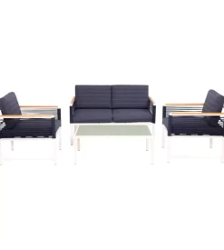 Set da giardino riviera "papavero" bianco e blu con 4 posti e tavolino