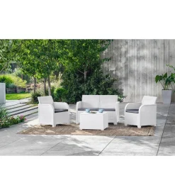 Set da giardino "rosalie lounge" con due poltrone, divano 2 posti e tavolino colore bianco - keter
