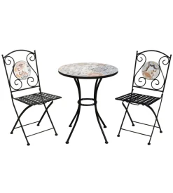 Set da giardino rotondo essenza "sicily" in acciaio effetto maiolica 2 sedie 1 tavolo