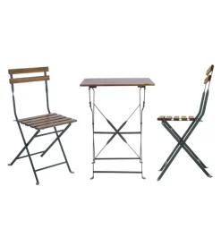 Set da giardino solaria "bistro' de lux" in ferro nero e legno due sedie e tavolo pieghevoli