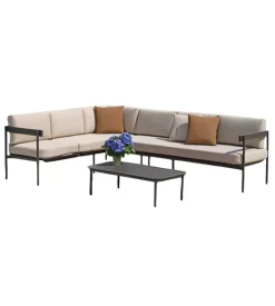 Set da giardino solaria "torvaianica" in alluminio antracite sabbia 6 sedute e 1 tavolino