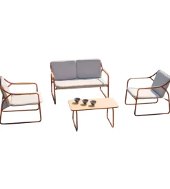 Set da giardino solaria "tinos" in ferro rosso 4 sedute e 1 tavolino