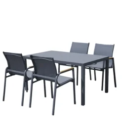 Set da giardino solaria "tarquinia" antracite in ferro e vetroceramica 4 sedute e tavolo