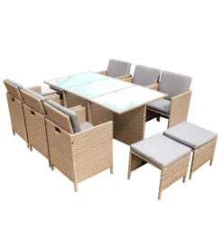 Set da giarino "new atlas" colore marrone con 6 poltrone, 4 sgabelli e tavolo con top in vetro