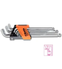 Set di 9 chiavi maschio esagonali brunite- piegate estremita' sferica - beta 96/sc