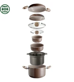 Set pentole da campeggio brunner "chocolate 9+1 ø 22" in alluminio antiaderente