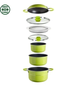 Set pentole da campeggio brunner "juniper ng 8+1 ø 24" in alluminio antiaderente