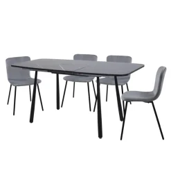 Set pranzo bellahome "cabrera" tavolo estensibile nero effetto marmo e 4 sedie velluto grigio