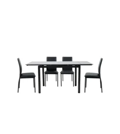 Set pranzo bellahome "minorca" nero con tavolo estensibile in vetro 4 sedute