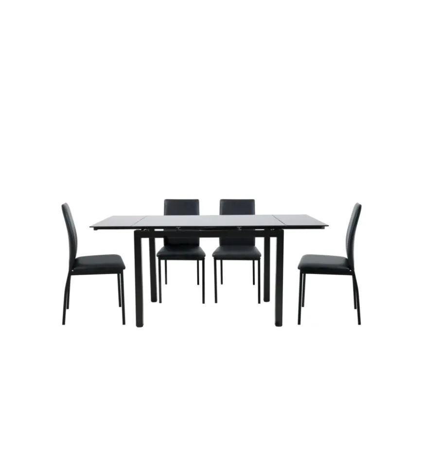 Set pranzo bellahome "minorca" nero con tavolo estensibile in vetro 4 sedute