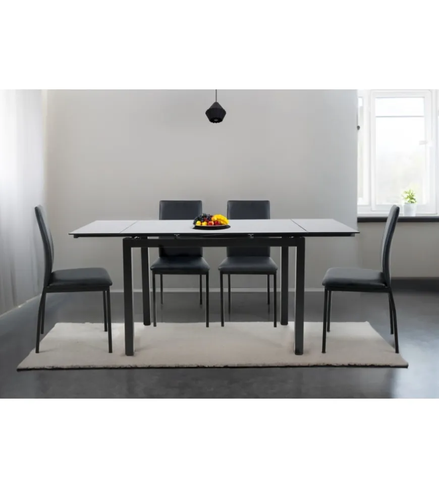Set pranzo bellahome "minorca" nero con tavolo estensibile in vetro 4 sedute