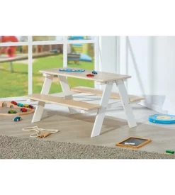 Set tavolo con panche in pino massello, 90x82x50 cm