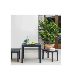 Sgabello da esterno "timor" in polipropilene effetto legno antracite 60x38,5x45 cm