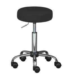 Sgabello pu nero girevole con ruote, 33x33x50-66 cm
