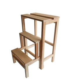 Sgabello scala con 3 gradini a ribalta richiudibile in legno 37x23x60 cm