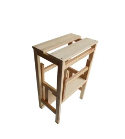 Sgabello scala con 3 gradini a ribalta richiudibile in legno 37x23x60 cm