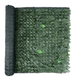 Siepe artificiale essenza in pvc con foglie lauro e rete ombreggiante 300x100 cm