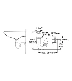 Sifone a "s" 1 1/4" in ottone cromato, per bagno